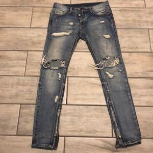 MNML men’s ripped zipper denim